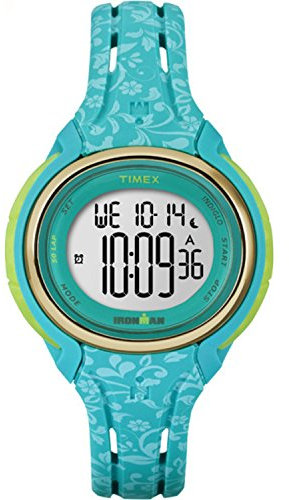 Timex Women's TW5M03100 Ironman Sleek 50 Blue Floral Silicone Strap Watch, Blue Floral, Womens Standard, Modern