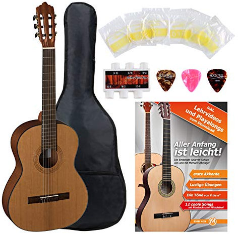 La Mancha Rubinito CM/63 Konzertgitarre Starterset (7/8 Klassigitarre, massive kanadische Zederndecke, Griffbrett: Ovangkol, inkl. umfangreichem Zubehörset) Natur offenporig matt
