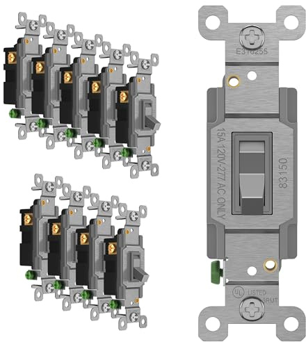 ENERLITES 83150-GR-10PCS Toggle Light Switch, 3-Way or Single Pole, 15A 120-277V, Grounding Screw, Residential Grade, UL Listed, 83150-GY-10PCS, Gray (10 Pack), 10 Count