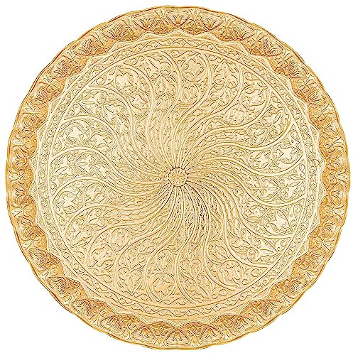 Alisveristime Türkisches Ottoman-Tablett für Kaffee und Tee, 30 cm, gewelltes Zamak-Tablett mit traditionellen Motiven, erhältlich in fünf Farbvarianten (Gold)