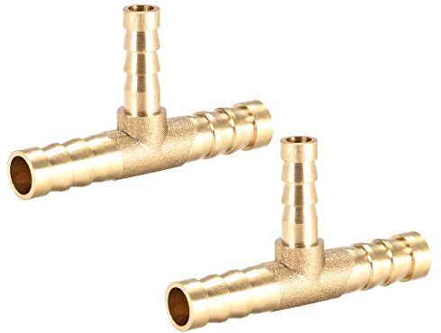 sourcing map 2 Piezas Conector Manguera de Lengüeta de Latón, 8mm x 6mm x 8mm Reductor de Latón en Forma de T, Reductor Manguera de 3 Vías, para Adaptador Manguera