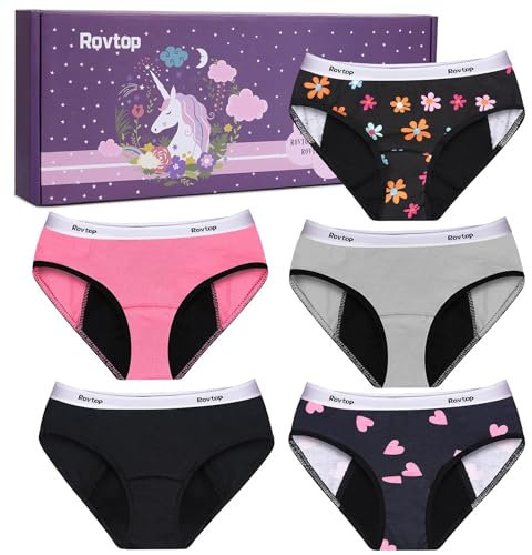 Rovtop Mädchen Perioden Unterwäsche Baumwolle Unterhosen Menstruation Slip 5er Pack (DE/NL/SE/PL, Alter, 14 Jahre, 16 Jahre, Regular, Mehrfarbig)