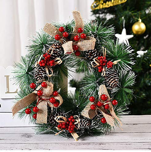 Buer Homie ghirlanda natalizia per porta 30 cm, corona natale decoro ingresso natalizie, idee fuori porta natalizio, festone natalizio decorazioni porta esterna, ghirlanda pino balcone camino