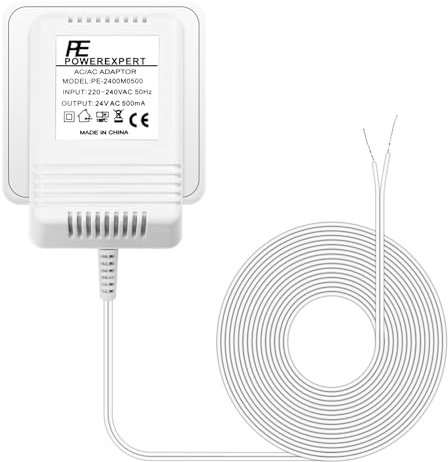 24V 500mA Doorbell Transformer, C Wire Transformer Adapter AC Power Supply Compatible with Ring Video Doorbell & Thermostat with 8M (315) Long Cable (White)
