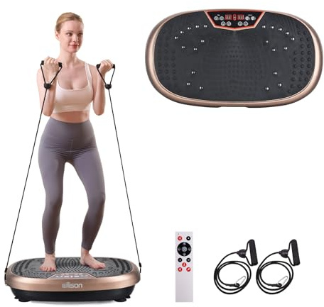 EILISON FitMaxx 3D XL Vibration Plate Exercise Machine - Whole Body Workout Vibration Platform w/Loop Bands - Lymphatic Drainage Machine for Weight Loss, Shaping, Recovery (Fitpro Brown)
