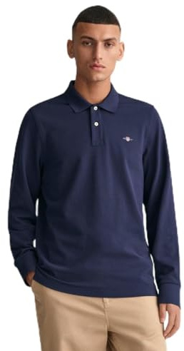 GANT Polo Reg Shield LS Pique Rugger para Hombre, Azul Noche, XXL