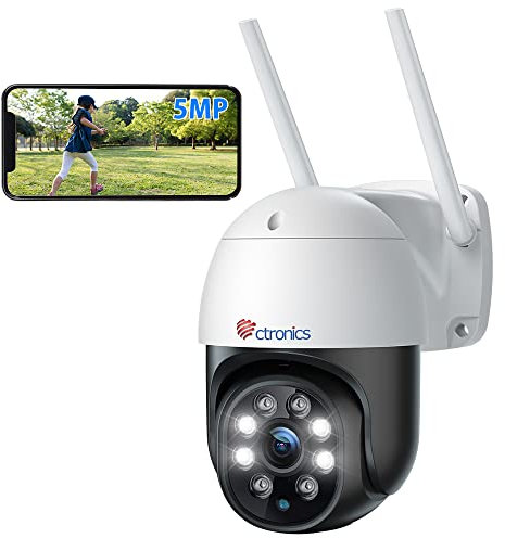 Ctronics 5MP Überwachungskamera Aussen WLAN, 2,4/5GHz Dualband WiFi PTZ IP Kamera Outdoor mit Personenerkennung, Automatische Verfolgung, Farbnachtsicht 20M, 355°/90° Drehwinkel, IP66, TF/Cloud (1)