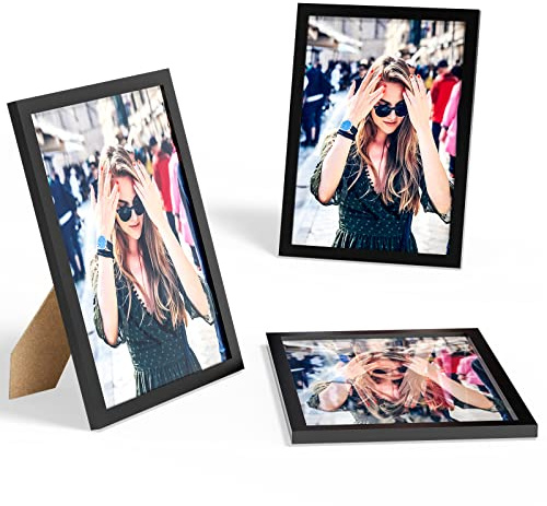 Uootach Juego de 3 Marco de fotos (A4 21cm x 29.7cm) marco de madera natural de madera con plexiglás irrompible, conjunto de marco fotos desmontable, para fotografías, caricaturas, retratos(negro)