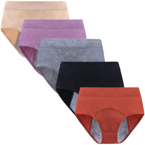 Anntry Culotte Menstruelle pour Femmes sous-vêtements Anti-fuites Physiologique en Coton de Protection à la Période Post-Partum Taille Mi-Haute Slips Lot de 5 (Doit être utilisé avec des tampons)
