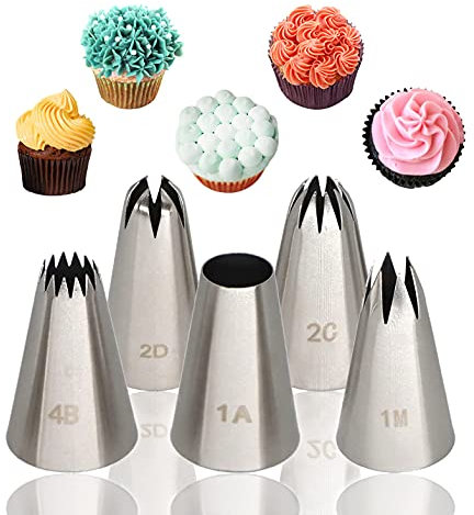 Bocchette Sac a Poche Set, 5 Beccucci Sac a Poche Beccuccio Per Zeppole decorazione in acciaio inox beccucci per sacchetto a spruzzo crema cupcake decorazione torta