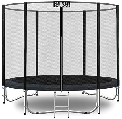 Baunsal® Trampolin Outdoor Ø 244 cm (EXD) schwarz als Komplettset mit Federabdeckung, Sprungmatte, Netz und Leiter - Gartentrampolin Spielzeug für Kinder