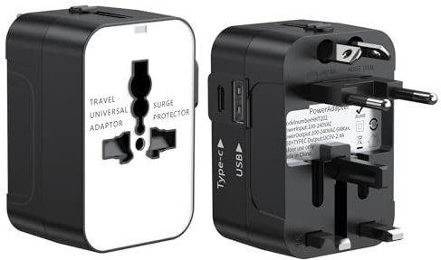 Gmiigu Adattatore da Viaggio Universale, Adattatore Presa da Viaggio Internazionale con 1USB A e 1USB C Porte per Italia USA UK EU Giappone Cina Australia Canada più di 200 paesi