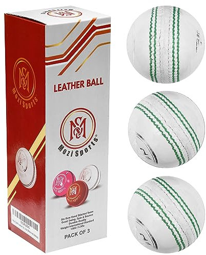 Mozi Sports Cricketbälle für Herren, Leder, hochwertig, 156 g, Weiß handgenäht