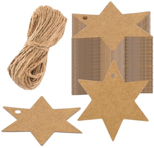 Geschenkanhänger Weihnachten, 150 Stück Weihnachtsanhänger Stern Papieranhänger Geschenkband Weihnachten Anhänger Etiketten mit 20m Schnur für Hochzeit Weihnachtsgeschenke Dekoration