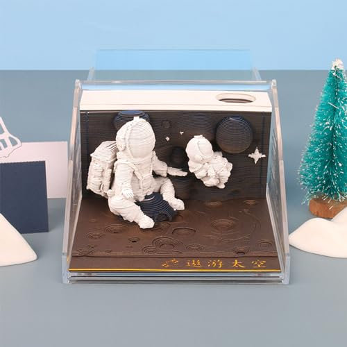Abreißkalender 2024, Notizblock, 3D-Notizblock, 3D-Kalender 2024 Notizblock, Raumfahrt-Astronauten, Papierschnitzkunst, DIY, klebriger Post-Schreibtischkalender for das Heimbüro, 9 x 9 x 5 cm, A