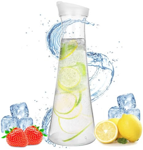 MJFENDAI Wasserkaraffe Acryl (1.5 Liter), Wasserkaraffe mit Deckel, Glaskaraffe mit Deckel für Selbstgemachte Getränke wie Eistee, Wein, Säfte,Milch, Kaffee