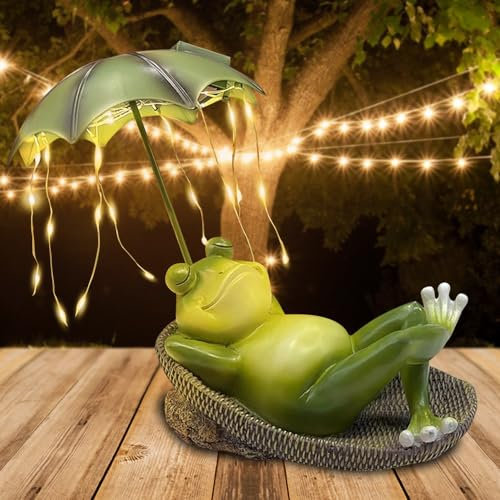 NAVESO Outdoor Solar Frosch Gartendekoration, Gartendeko Frosch für Draußen Solar, Solarleuchte Frosch, Frosch Solar Garten, Teich Dekoration Leuchtend, Deko Frosch Figur Garten, Solar Figuren Garten