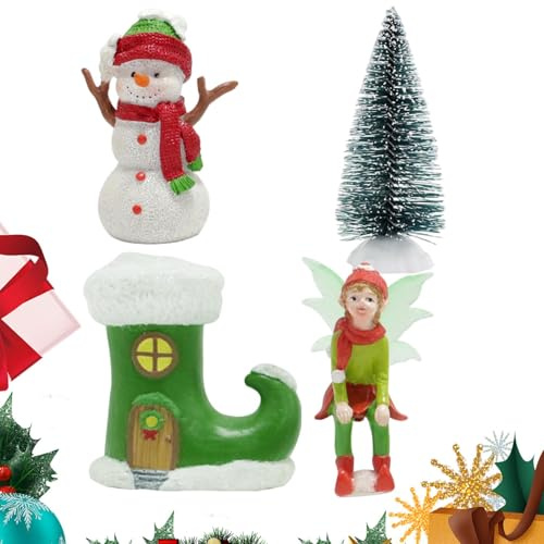 Estatua navideña de resina, figuras navideñas iluminadas | Estatua de resina para fiestas, decoración navideña, manualidades de Navidad | Decoraciones de paisaje, figuras en miniatura que brillan en