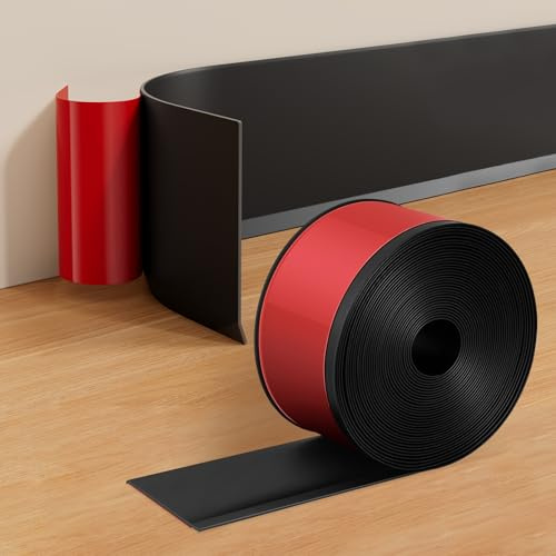 Vinyl Baseboard Molding Trim, Peel and Stick Rubber Wall Trim Molding, Self Adhesive Flexible Cove Base Molding for Garage, Bathroom, Cabinet, Floor and Wall (Black, 4in X 20ft)