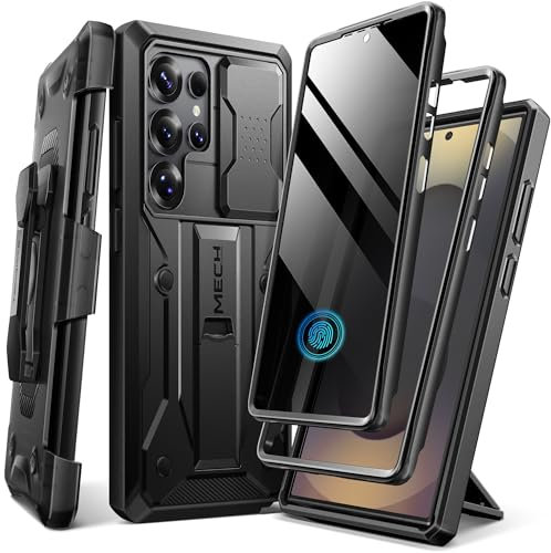 Tongate for Samsung Galaxy S25 Ultra Case, [with Privacy Screen Protector & Slide Camera Cover] [2 Front Frames] Full-Body Heavy Duty S25 Ultra Case with Stand & Belt Clip Holster, Black Privacy Film
