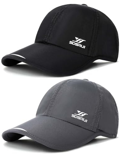 AYPOW 2 Paquetes Gorra de Béisbol de Secado Rápido Hombres Mujeres, Ligera Plegable Lavable Deportes al Aire Libre Sombreros de Béisbol, Transpirable Protección Solar Gorra de Visera Sombrero de Sol
