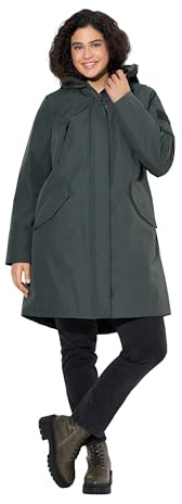 Ulla Popken Cappotto funzionale da donna con tasche con cerniera, verde oliva/grigio, 62-64