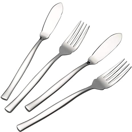 4Pcs Stainless Steel Cutlery Set, Fish Serving Knife and Fork Set for Cutting Cooking Dining Wedding Parties