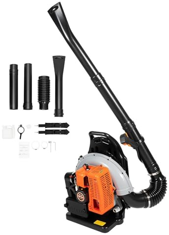 HUOMMGS 65CC 3,6 hk termisk blåsare bensinblåsare blad 2-takts motor 0,3 m³/s professionell bladblåsare med 4 slangar och 2 remmar blåsor trädgård backar
