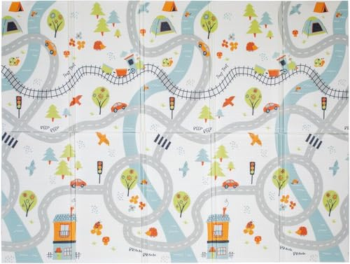 Nuby Foldable Reversible Baby Play Mat, 150 x 200 cm, XXL, 0M+, Road | Waterproof Floormat, Easy to Clean with 2 Designs, Folds up for Easy Storage, Perfect for Fun Safe Baby & Toddler Play