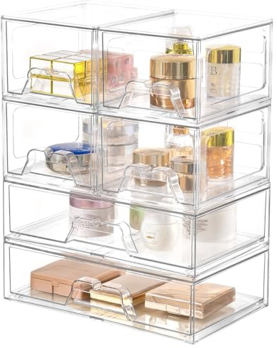 Stebopum 6 Pack Stackable Storage Drawers Clear Acrylic Organizer Makeup Bathroom Organizer and Storage Bins for Beauty Supplies,Ideal for Vanity, Bathroom,Pantry Organization