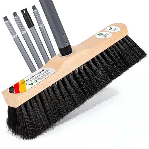 ORGAFLIX Scopa con manico 28 cm, scopa da camera e sala per casa e cucina, setole in fibra sintetica morbide, testa in legno di faggio Made in Germany, manico Made in Italy