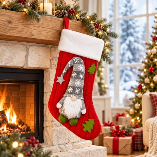 KAMACA Jumbo - Chaussettes de Père Noël avec lutin 3D - Grande chaussette de Noël à remplir - Chaussettes de cheminée décoratives avec lutin moelleux pour enfants et adultes - Pour la Saint-Nicolas