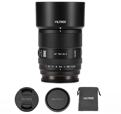 VILTROX AF 75 mm F1.8 EVO APS-C E-monteringsobjektiv, lätt autofokus-objektiv med F1.8 stor bländare, steglös bländarring och STM-motor, kompatibel med Sony E-Mount