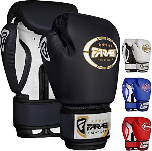 Farabi Sports Boxhandschuhe Kinder 4 oz Box Handschuhe MMA Muay Thai Kickboxen Sparring Boxsack Training Kinder Boxhandschuhe für Alter 3-7 Jahre (Black, 4-oz)