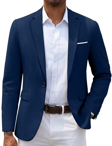 COOFANDY Men's Regular Fit Casual One Button Suits Coat Shawl Lapel Paisley Blazer Dinner Jacket Blue