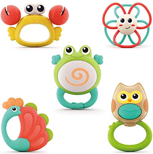 Yiosion Baby Rattle Toy Set, Infant Grab Shake Rattles, Easy Hold Sensory Teether, Babies Development Learning Music Toy, Newborn Shower Birthday Christmas Gift 1 2 3 4 5 6 7 9 10 12 Month Boy Girl