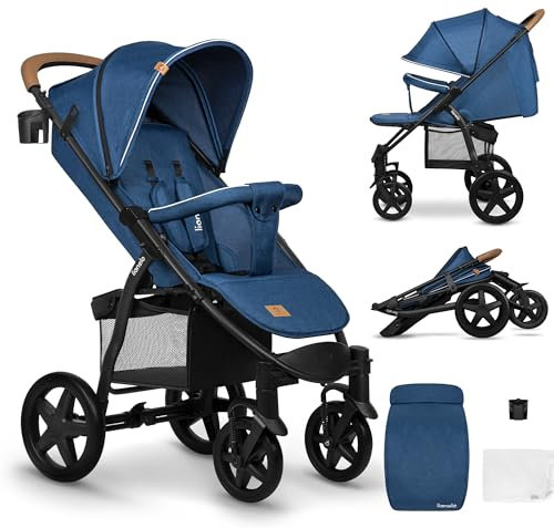 LIONELO Annet Buggy bis 22 kg mit Liegefunktion, Kinderwagen klein zusammenklappbar mit Zubehör, Eva-Schaum-Räder, Moskitonetz, Fußdecke Getränkehalter, Korb