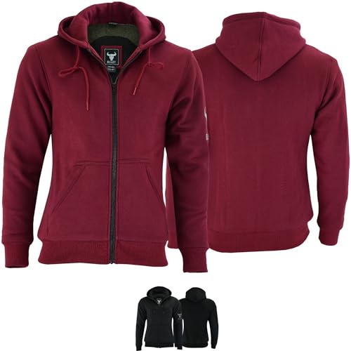 BULLDT Damen Motorrad Hoodie mit Protektoren 100% Aramid Schutz Schutzjacke Hood Motorradjacke Textil Weinrot - 50