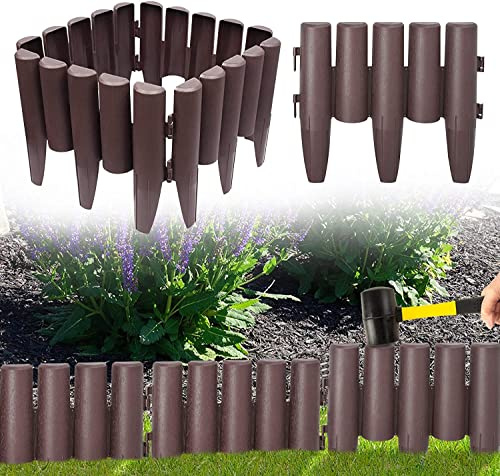 LZQ Rabattkant palisaden träutseende rabattkant, klippkant kantstenar 1 element (L x H): 28,0 cm x 24,0 cm, trädgårdspalissad – 11,2 m brun
