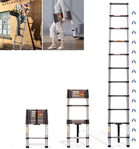2,6M Échelle Télescopique Pliante - Antidérapante Echelle Extensible - Echelle multifonctionnelle Échelle télescopique Extensible en Acier - 9 Echelons - Design Télescopique - Charge maximale 150KG