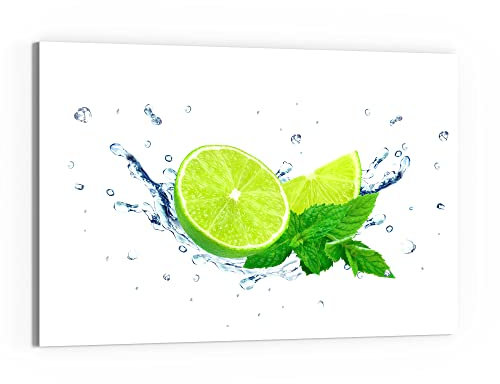 DEQORI Glas-Magnettafel | 90x60 cm groß | Motiv Limette fällt ins Wasser | Memo-Board aus Glas | Magnetboard inkl. Magnete, Stift & Tuch für Küche & Büro | Tafel magnetisch & beschreibbar