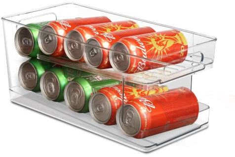 Albert Austin 2 Tier Fridge Can Dispenser Rolling Can Organiser Cans Holder For Refrigerator Kitchen Cabinets Pantry Holds 10 Cans Beer Soda Fizzy Drinks Cans Storage Can Dispenser Fridge Organiser