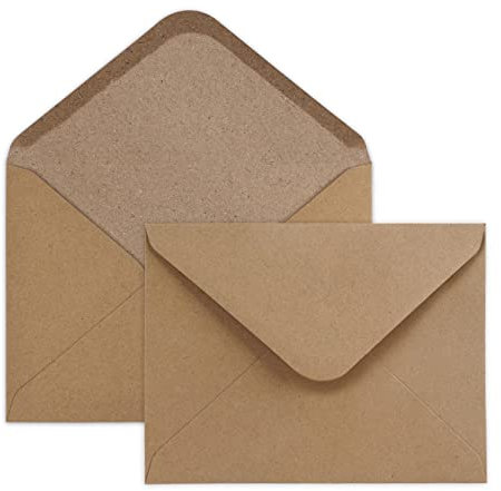 100 Briefumschläge B6 Kuvert Braun Umschläge mit Nassklebung Briefumschläge Kraftpapier Ohne Fenster für Grußkarten Einladung Geburtstagskarten Hochzeit