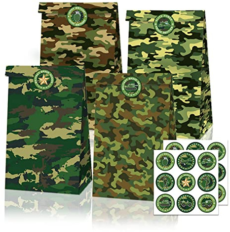12 packs de sacs de fête en , sacs cadeaux avec autocollants sur le thème du , accessoires de fête en , sacs de bonbons pour enfants au design camouflage