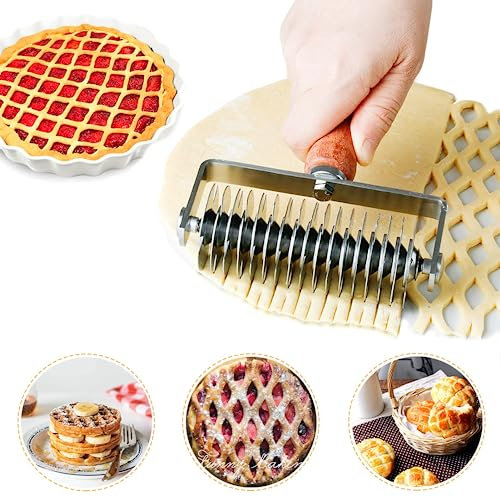 Taglierina a rullo per impasto, in acciaio inox, con manico in legno, per tagliare biscotti, torte, pizza, pane, pasticceria, crosta, con manico in legno, per la casa, per la cottura e la pasticceria