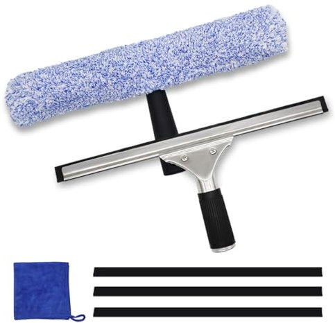 Fensterreiniger Set 6 Stück Mikrofaser Fensterwischer Professionelles Fensterreinigungsset Fensterwischer und Fensterabzieher Als Kombi Set Fensterwischer Abzieher Set für Bad Dusche Glas Spiegel Auto