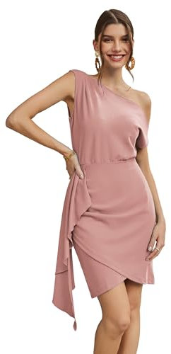 GRACE KARIN Robe de Cocktail élégante pour Femme Robe Asymétrique à Une épaule Ourlet Enveloppant Robe Moulante pour soirée Rose Clair M