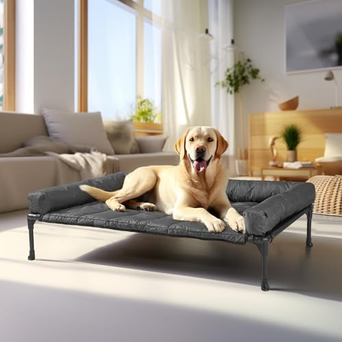 Veehoo Raised Dog Bed + Waterproof Removable Pillow-Top Mat, Dog Bed Sofa Couch, Elevated Dogs Beds with Breathable Mesh, No-Slip Feet, Dogs Sofa Beds for Indoor Outdoor, Large, Black