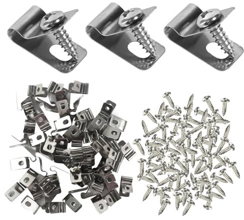 Lot de 100 Pinces de Fixation pour Clôtures Agricoles Agrafe Grillage Clips en Acier Inoxydable avec Vis Serre Cable Acier Pince pour Grillage Clips de Fixation pour Clôture en Bois Métal ou Vinyle