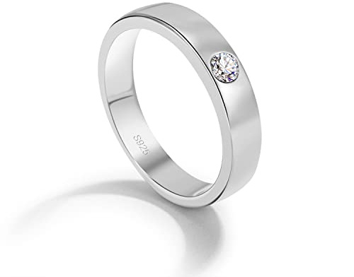 Dankadi Bague Zircon en 925 Argent Large 4.5mm 8mm 8.6mm 13mm 17mm, Taille 49 à 70MM, Anneau D'alliance Fiançaille Mariage Couple Simple Lisse Dôme Cadeau Fête pour Femme Homme